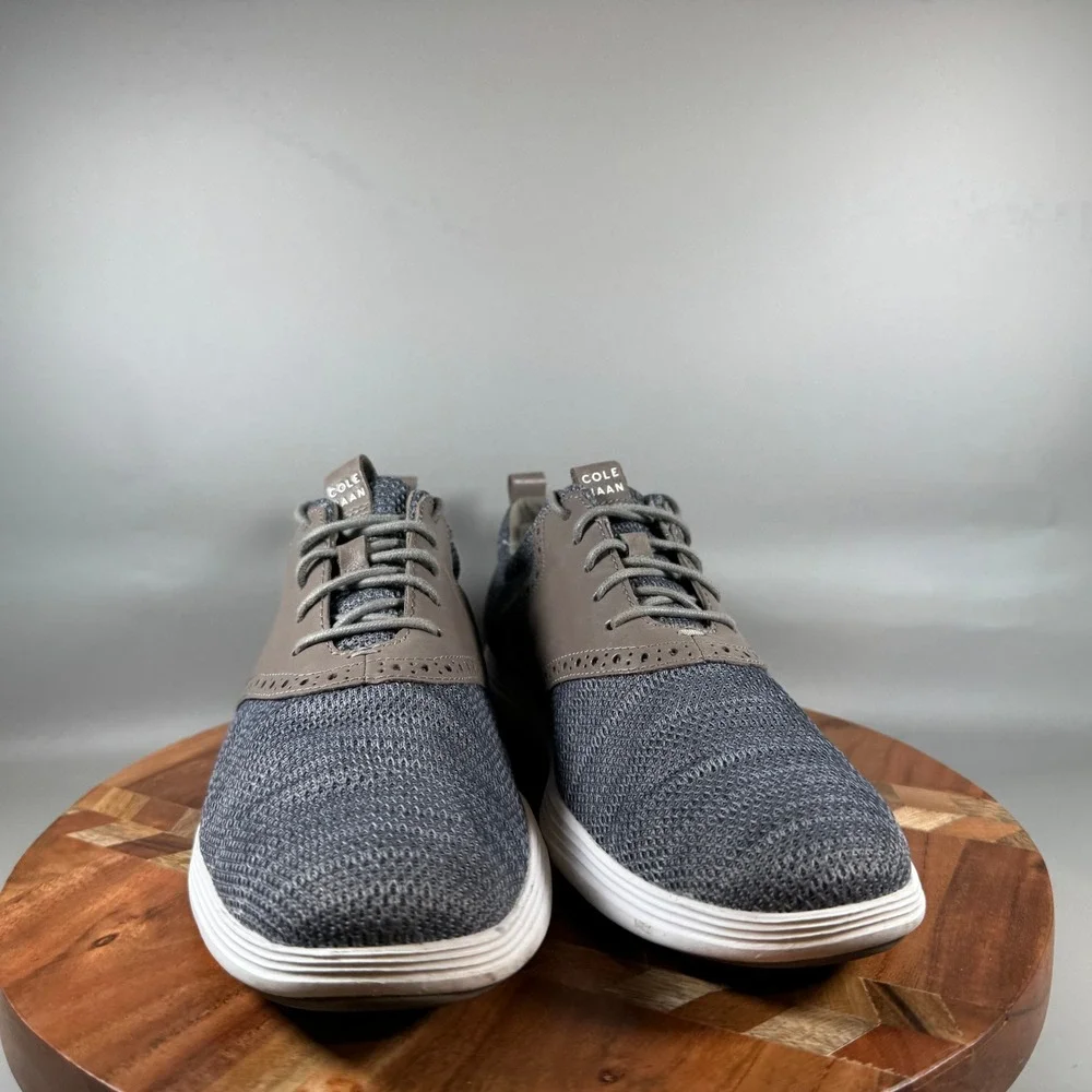 Cole Haan Grand OS Mens 11.5M Gray Knit Brown Leather Brogue Oxford Shoes C31346
